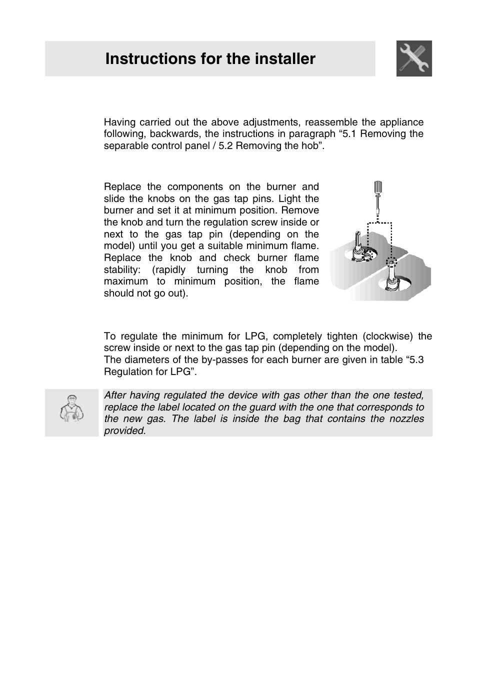 Instructions for the installer, 6final operations | Smeg SER63LPG User Manual | Page 12 / 20