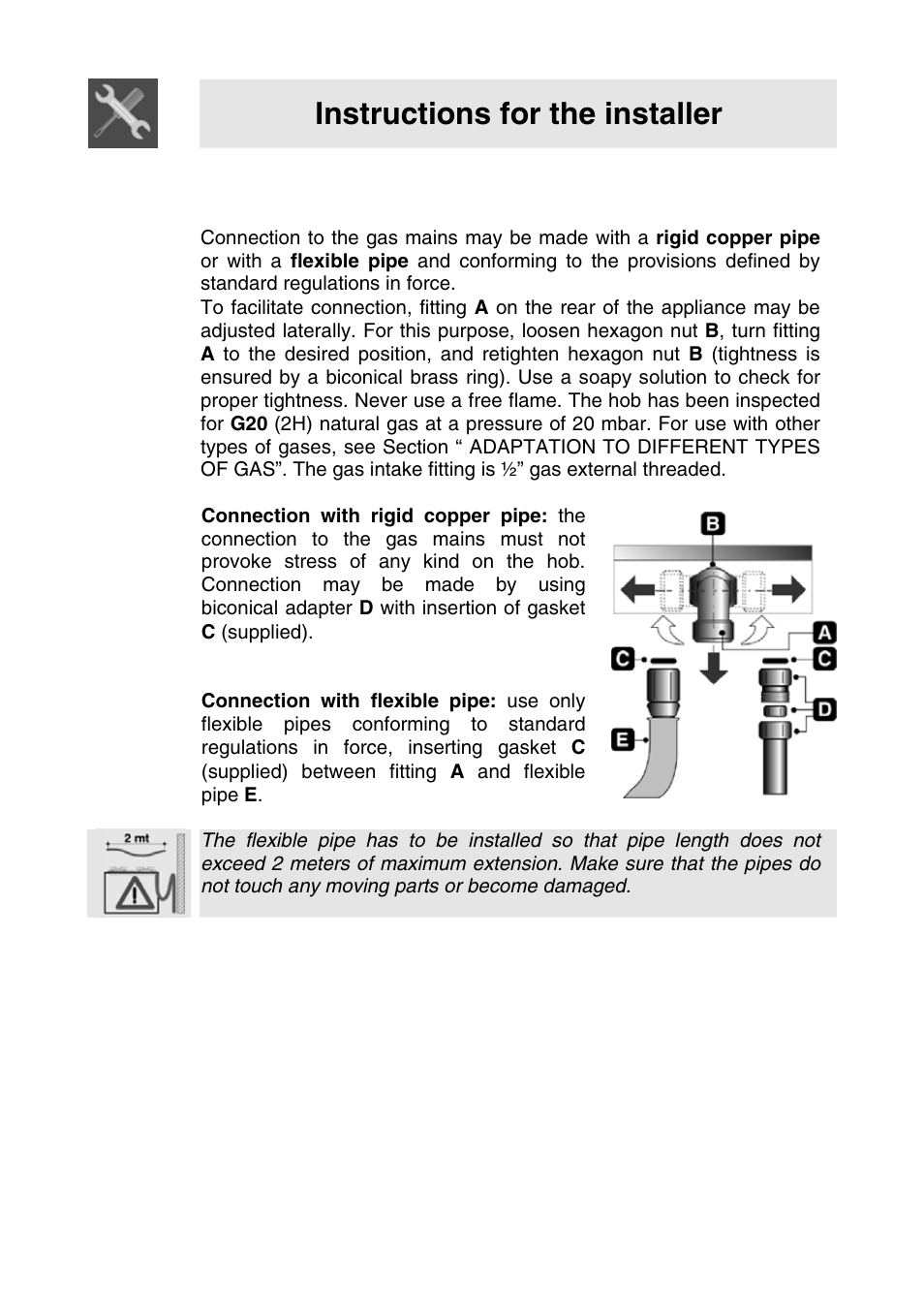 Instructions for the installer, 4gas connection | Smeg SER63LPG User Manual | Page 7 / 20