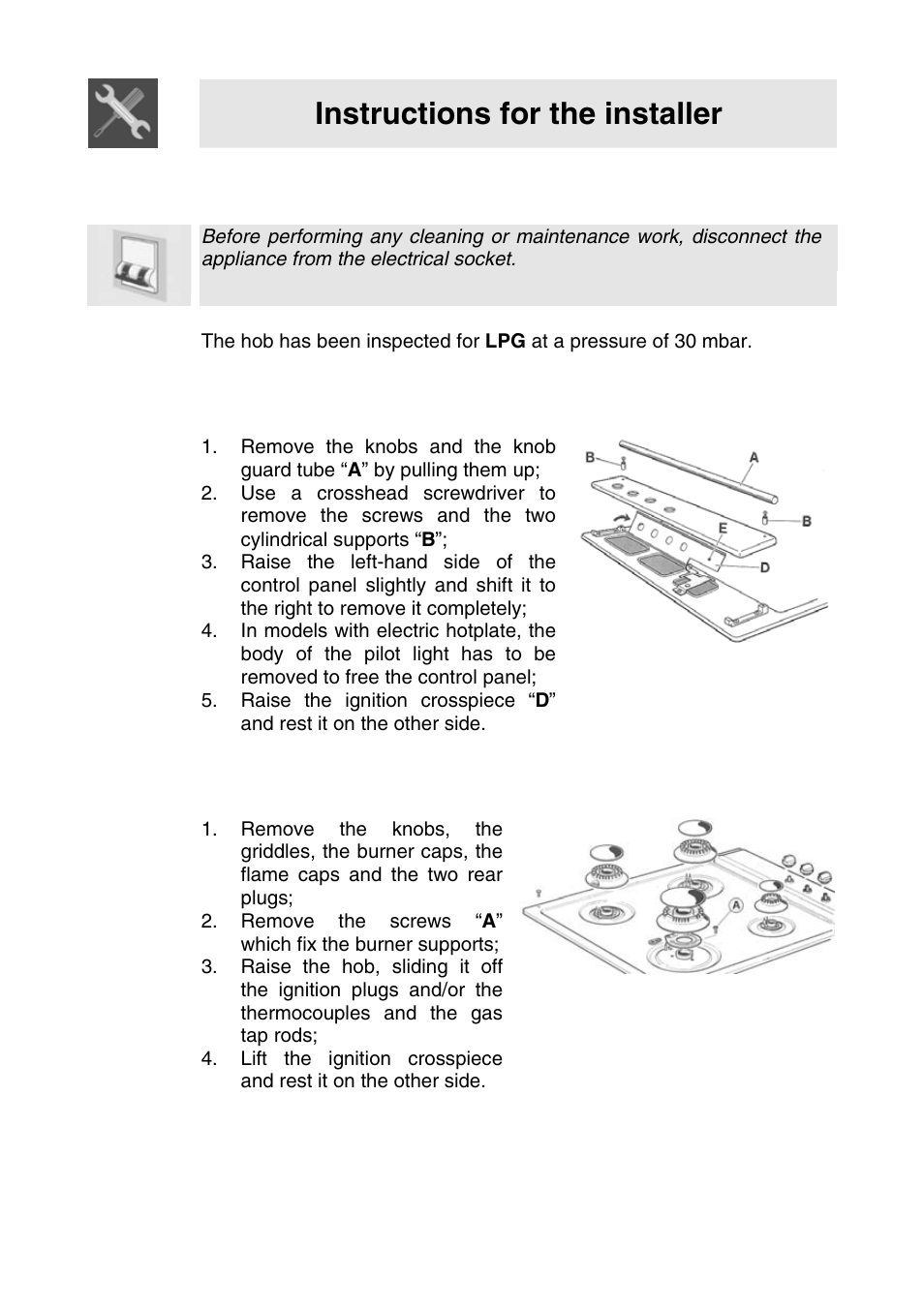 Instructions for the installer, 5adaptation to different types of gas | Smeg SER63LPG User Manual | Page 9 / 20