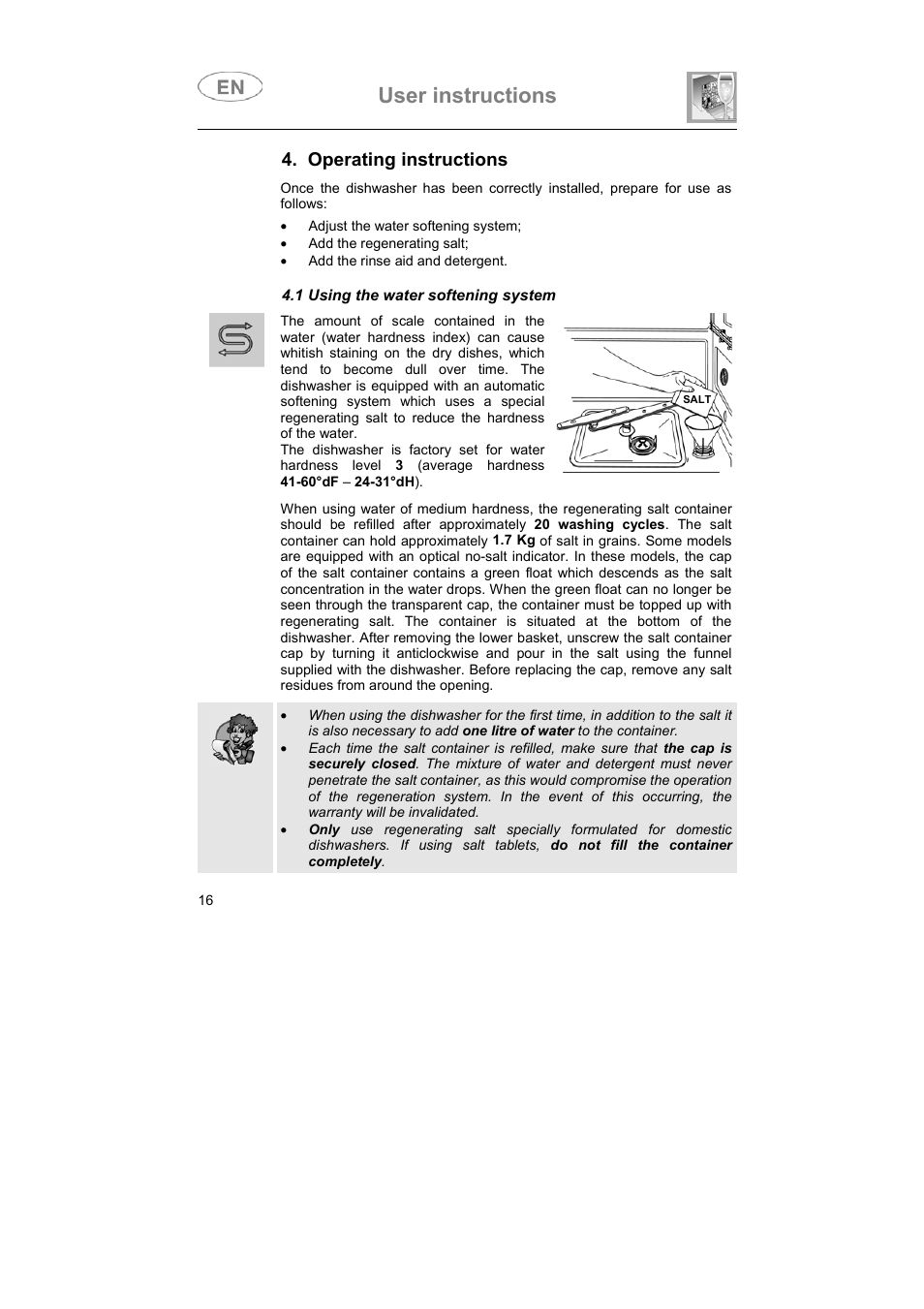 User instructions, Operating instructions | Smeg DF614FAS User Manual | Page 15 / 34