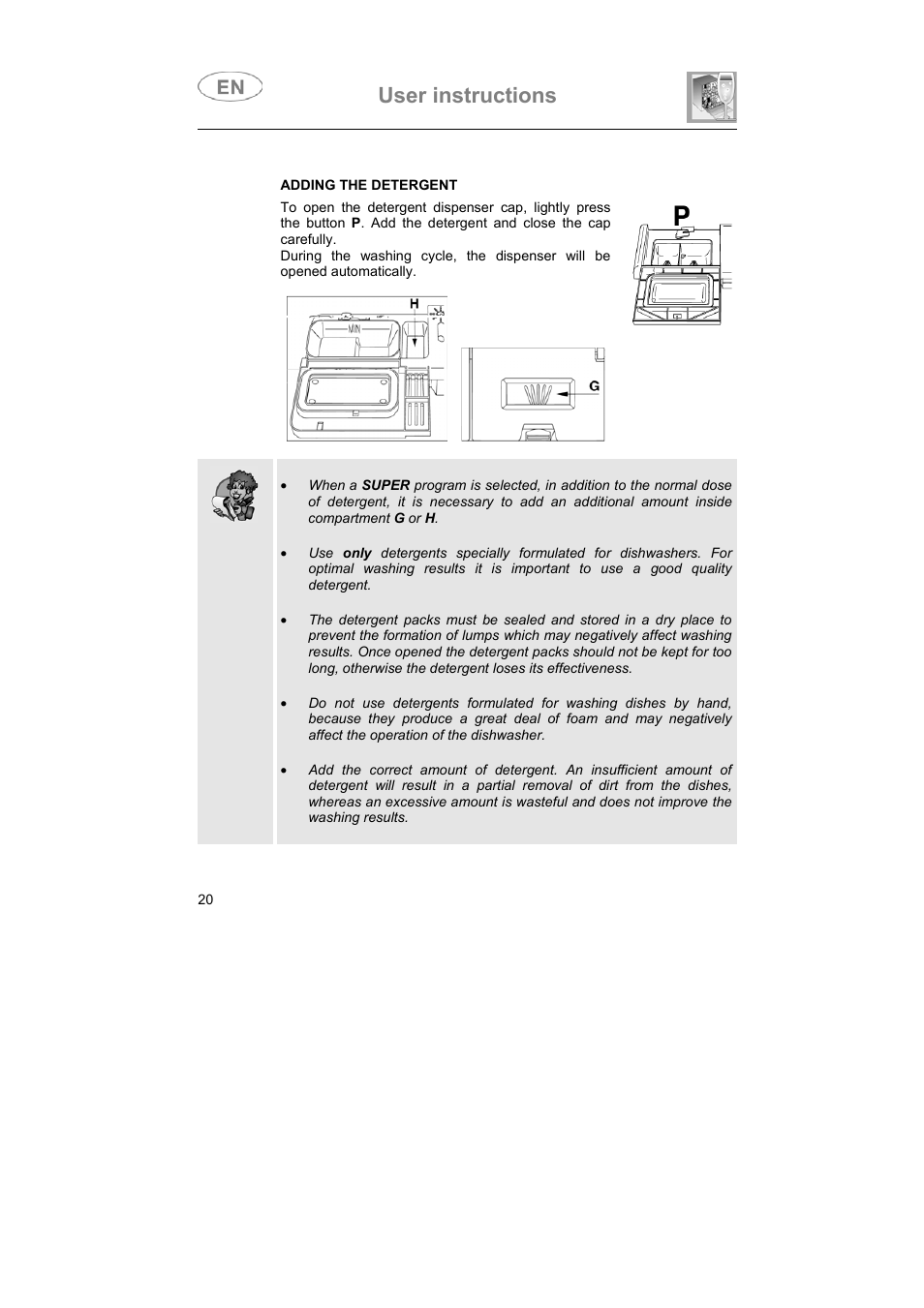 User instructions | Smeg DF614FAS User Manual | Page 19 / 34