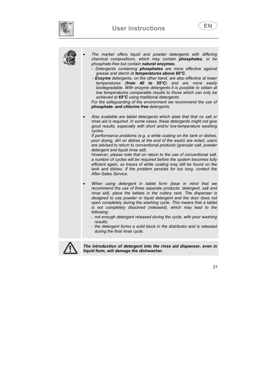 User instructions | Smeg DF614FAS User Manual | Page 20 / 34