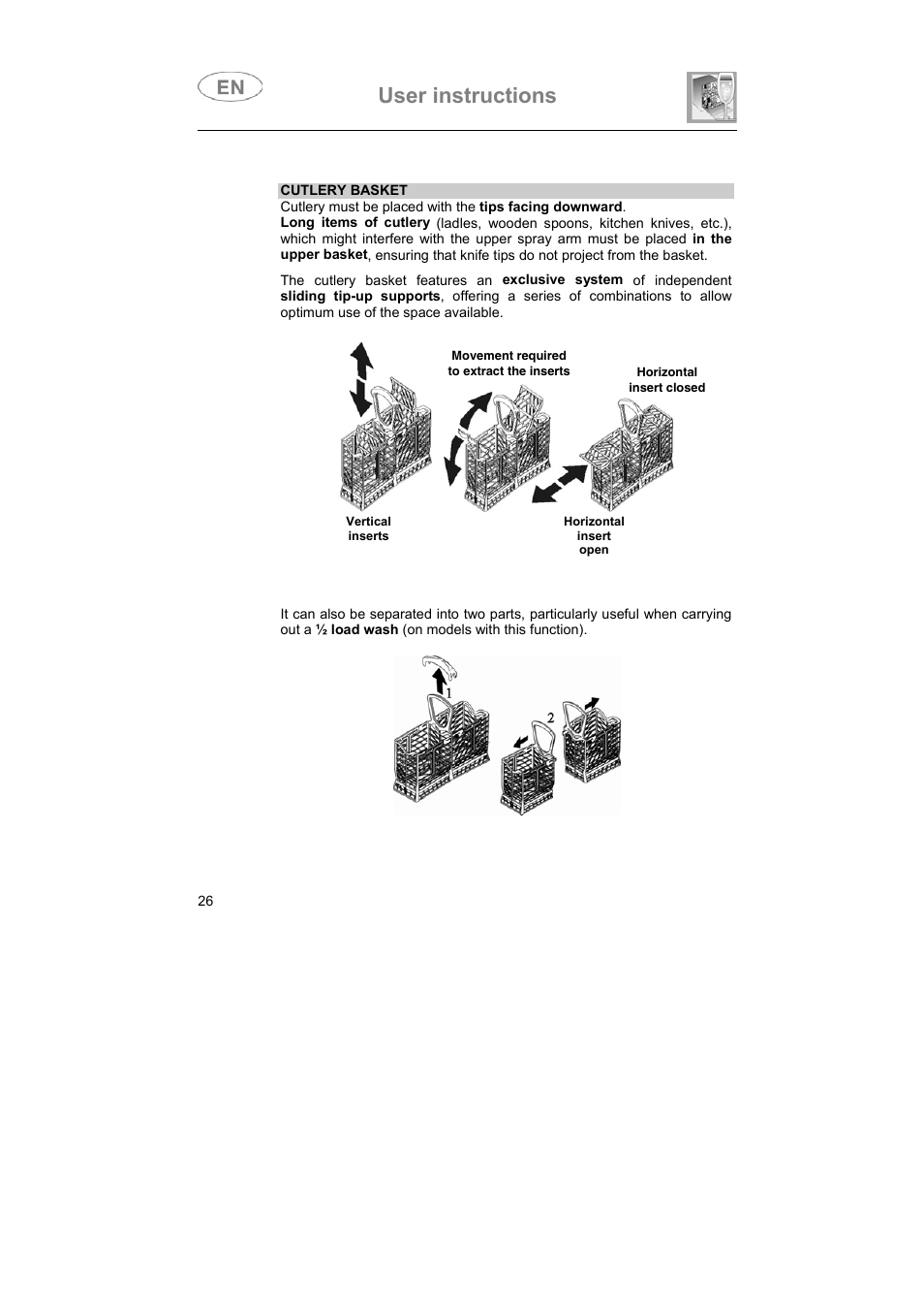 User instructions | Smeg DF614FAS User Manual | Page 25 / 34