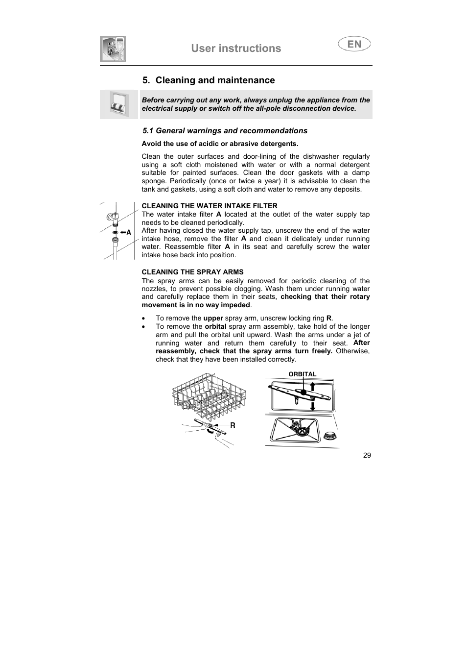 User instructions, Cleaning and maintenance | Smeg DF614FAS User Manual | Page 28 / 34