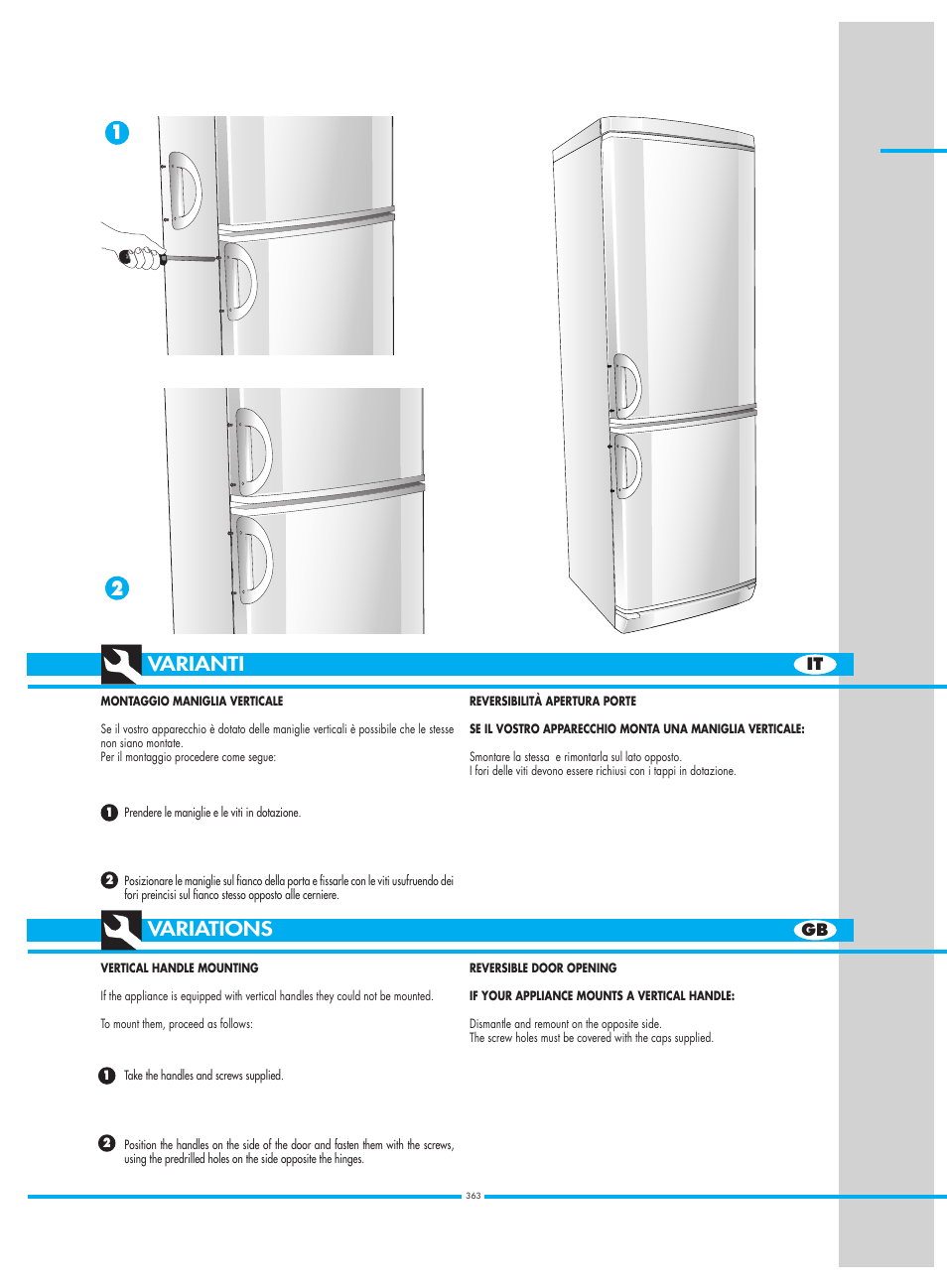 Varianti, Variations | Smeg CW350RX1 User Manual | Page 14 / 34