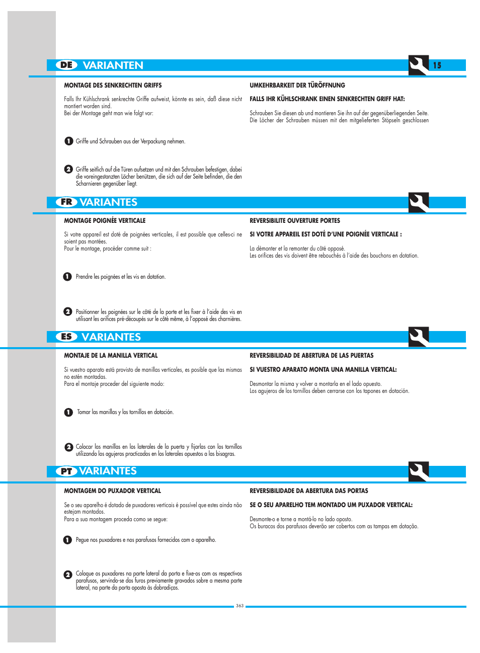 Variantes, Varianten | Smeg CW350RX1 User Manual | Page 15 / 34