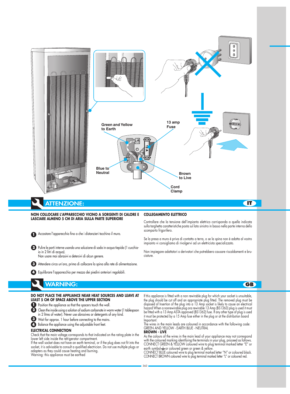 Attenzione, Warning, It gb | Smeg CW350RX1 User Manual | Page 16 / 34