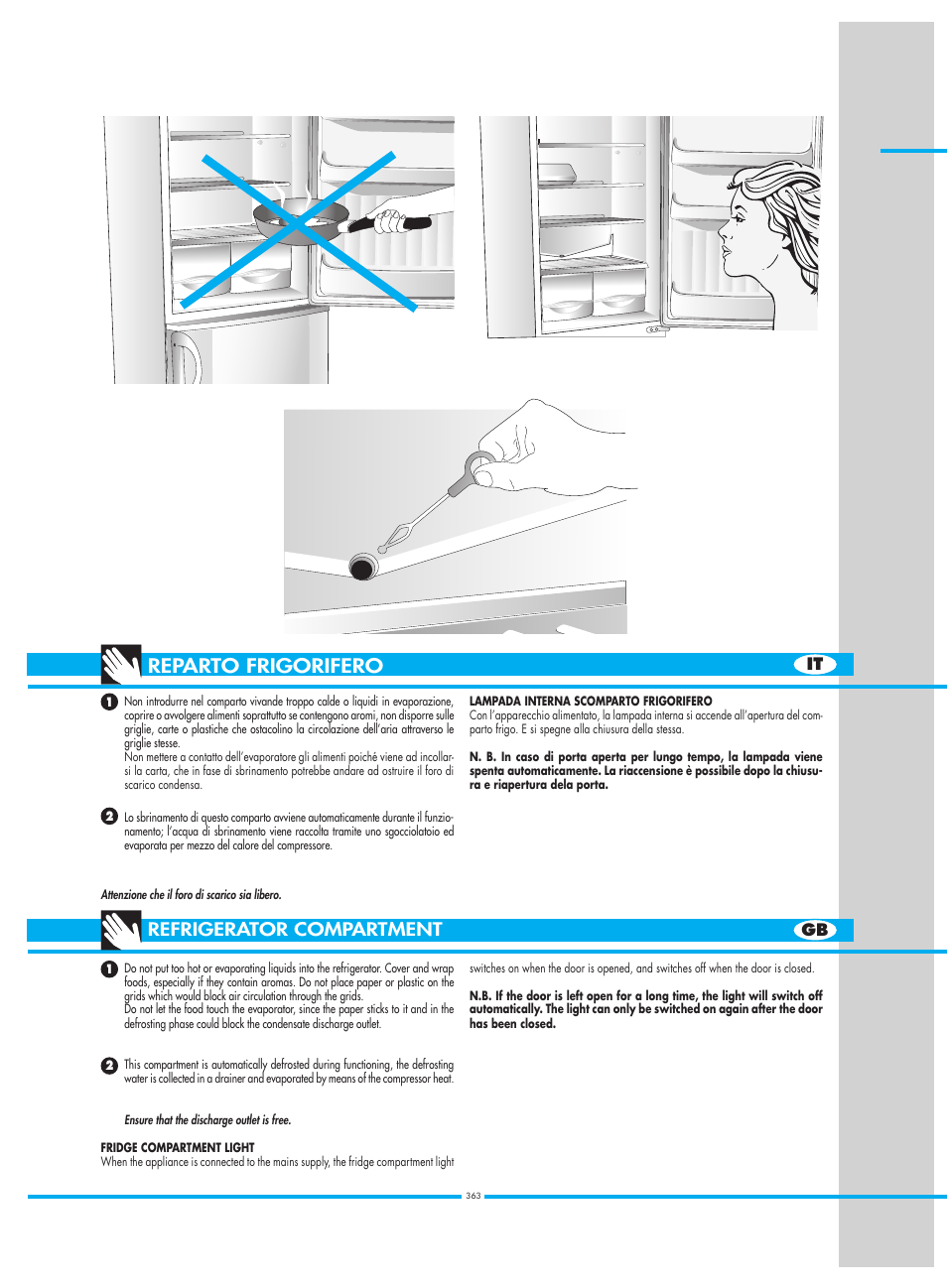 Reparto frigorifero, Refrigerator compartment | Smeg CW350RX1 User Manual | Page 20 / 34