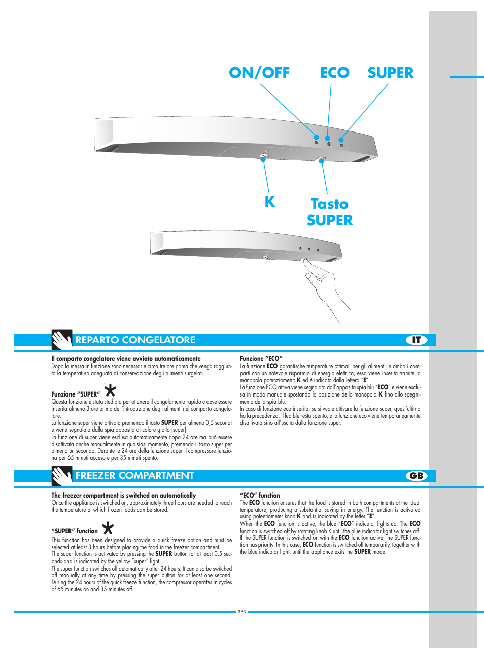 Ktasto super eco super on/off | Smeg CW350RX1 User Manual | Page 22 / 34