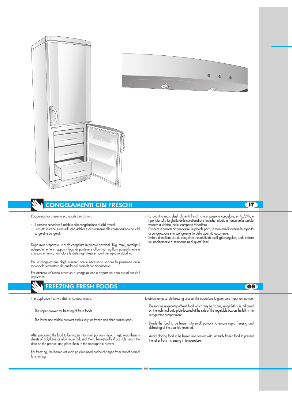 Congelamenti cibi freschi freezing fresh foods, It gb | Smeg CW350RX1 User Manual | Page 24 / 34