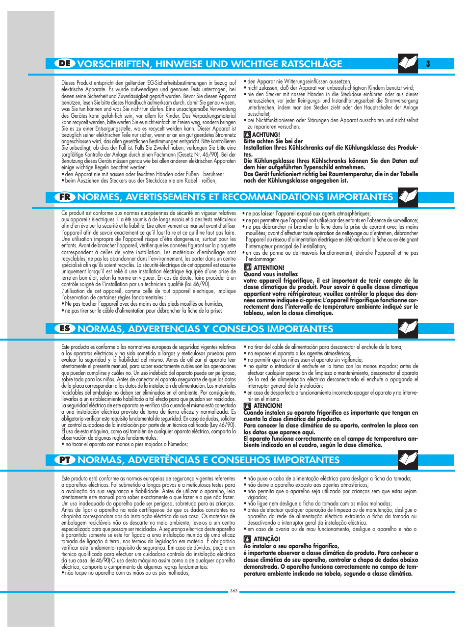 Fr es pt de 3 | Smeg CW350RX1 User Manual | Page 3 / 34