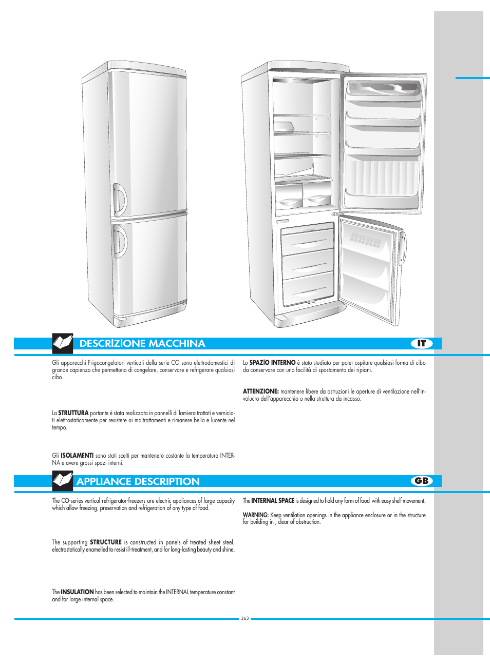 Descrlzlone macchina appliance description | Smeg CW350RX1 User Manual | Page 6 / 34