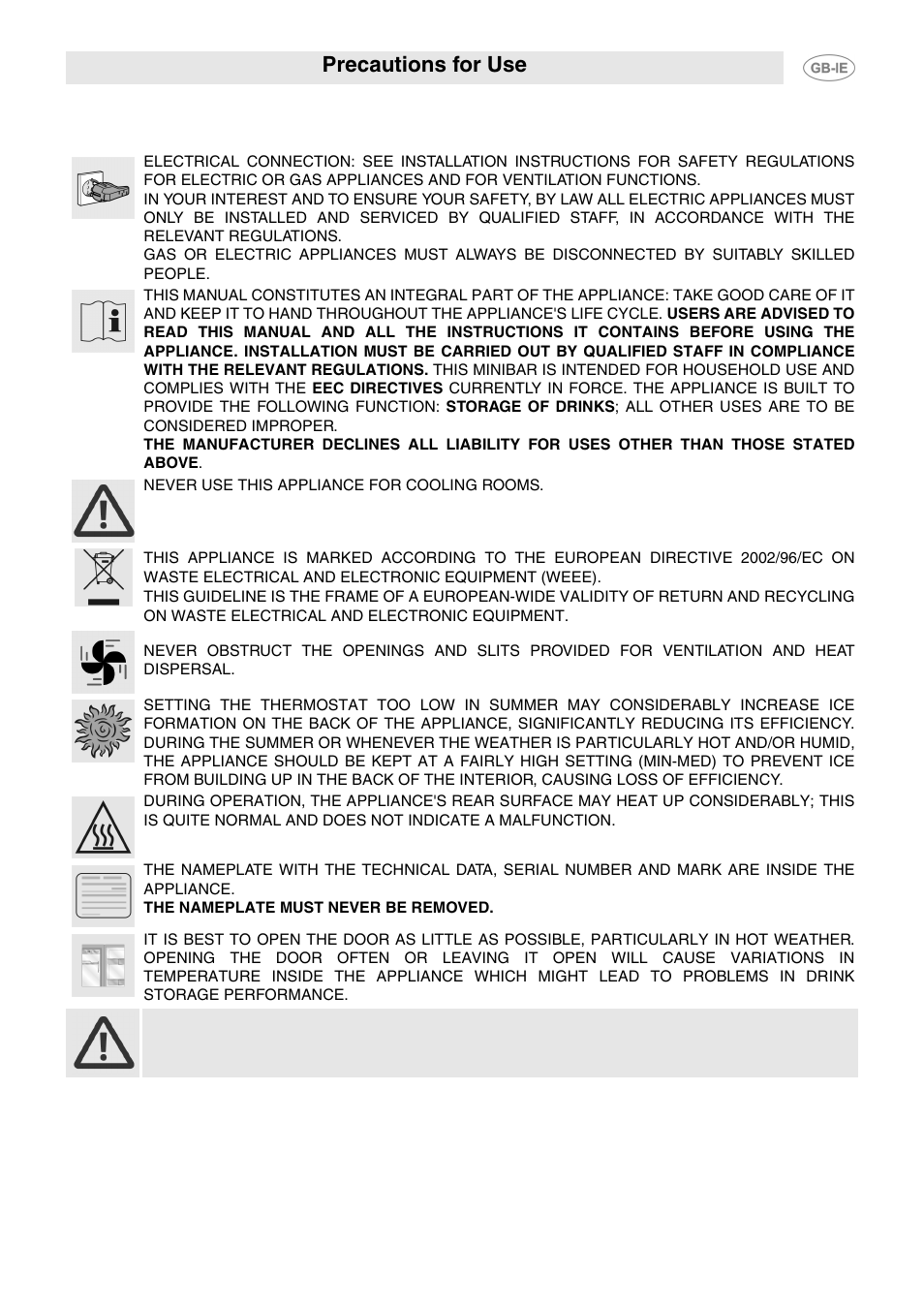 Precautions for use | Smeg 914773118 User Manual | Page 3 / 11