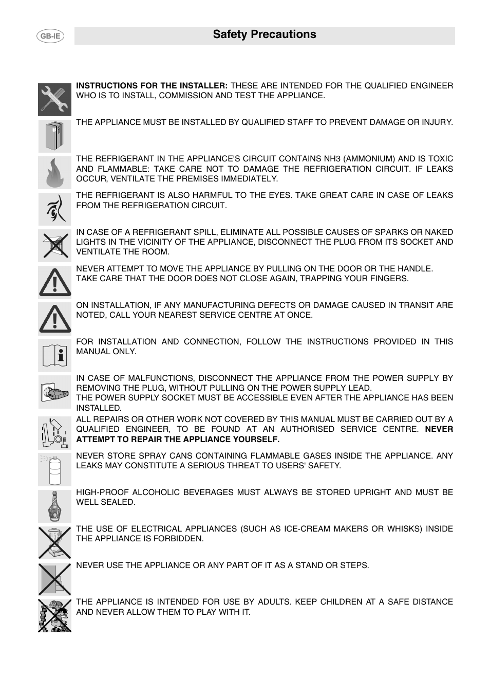 Safety precautions | Smeg 914773118 User Manual | Page 4 / 11