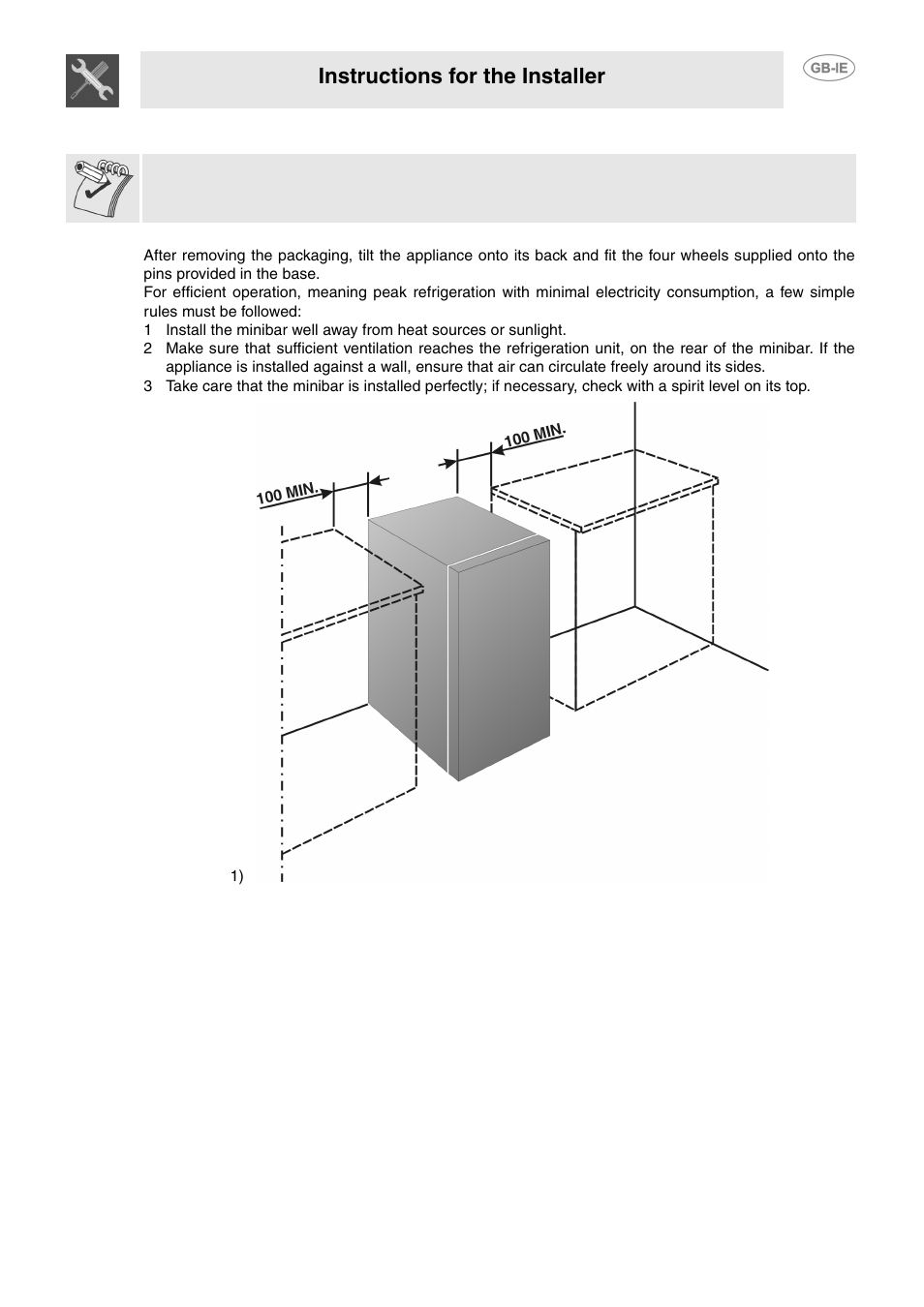 Installation and connection, 1 free-standing version, Instructions for the installer | Smeg 914773118 User Manual | Page 5 / 11