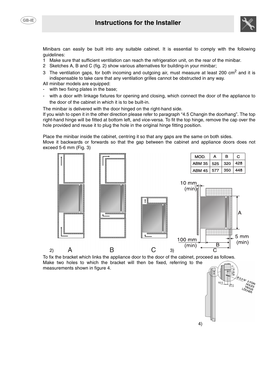 2 fully built-in version, Instructions for the installer | Smeg 914773118 User Manual | Page 6 / 11