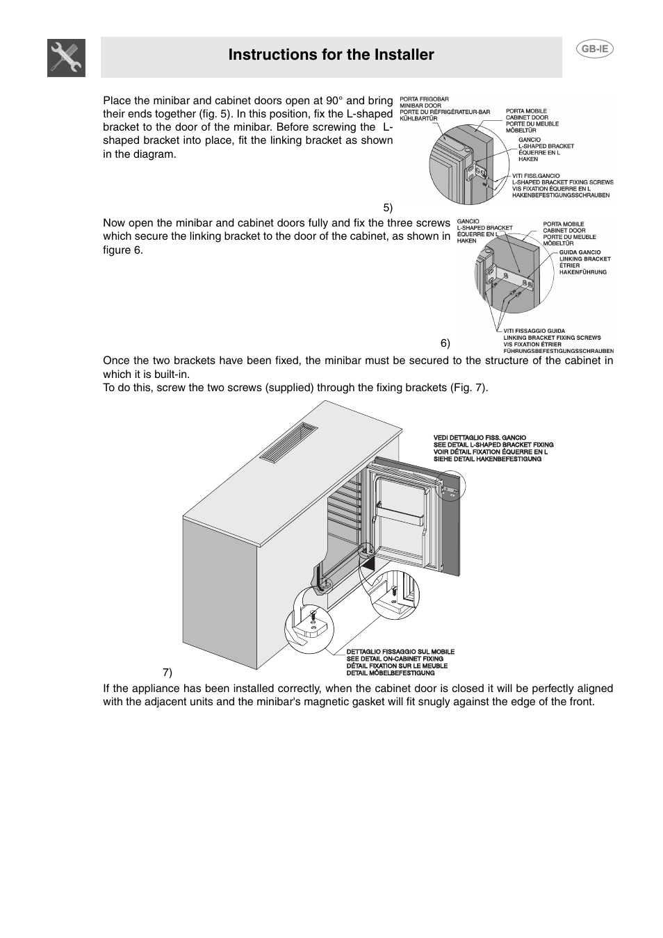 Instructions for the installer | Smeg 914773118 User Manual | Page 7 / 11