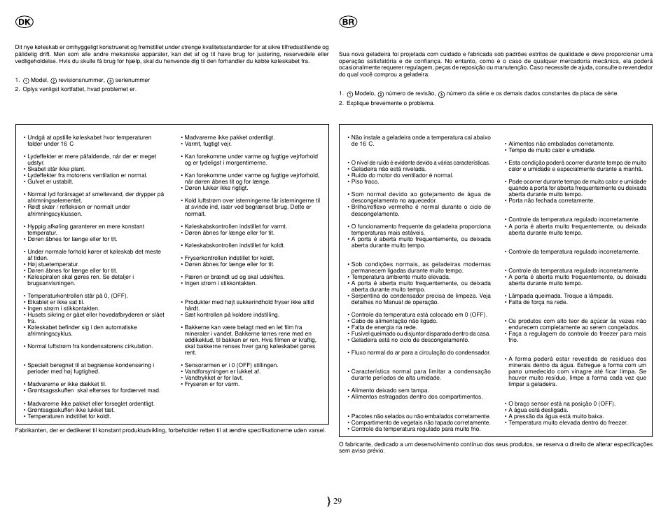 Hvordan man bestiller reservedele og service, Problemløsningsoversigt, Como obter peças de reposição e serviço | Tabela de resolução de problemas | Smeg FA561X User Manual | Page 33 / 33