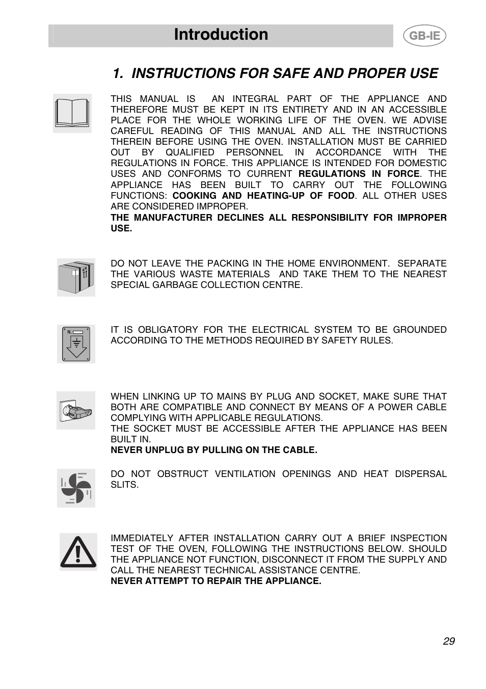 Instructions for safe and proper use, Introduction | Smeg SC170 User Manual | Page 2 / 25