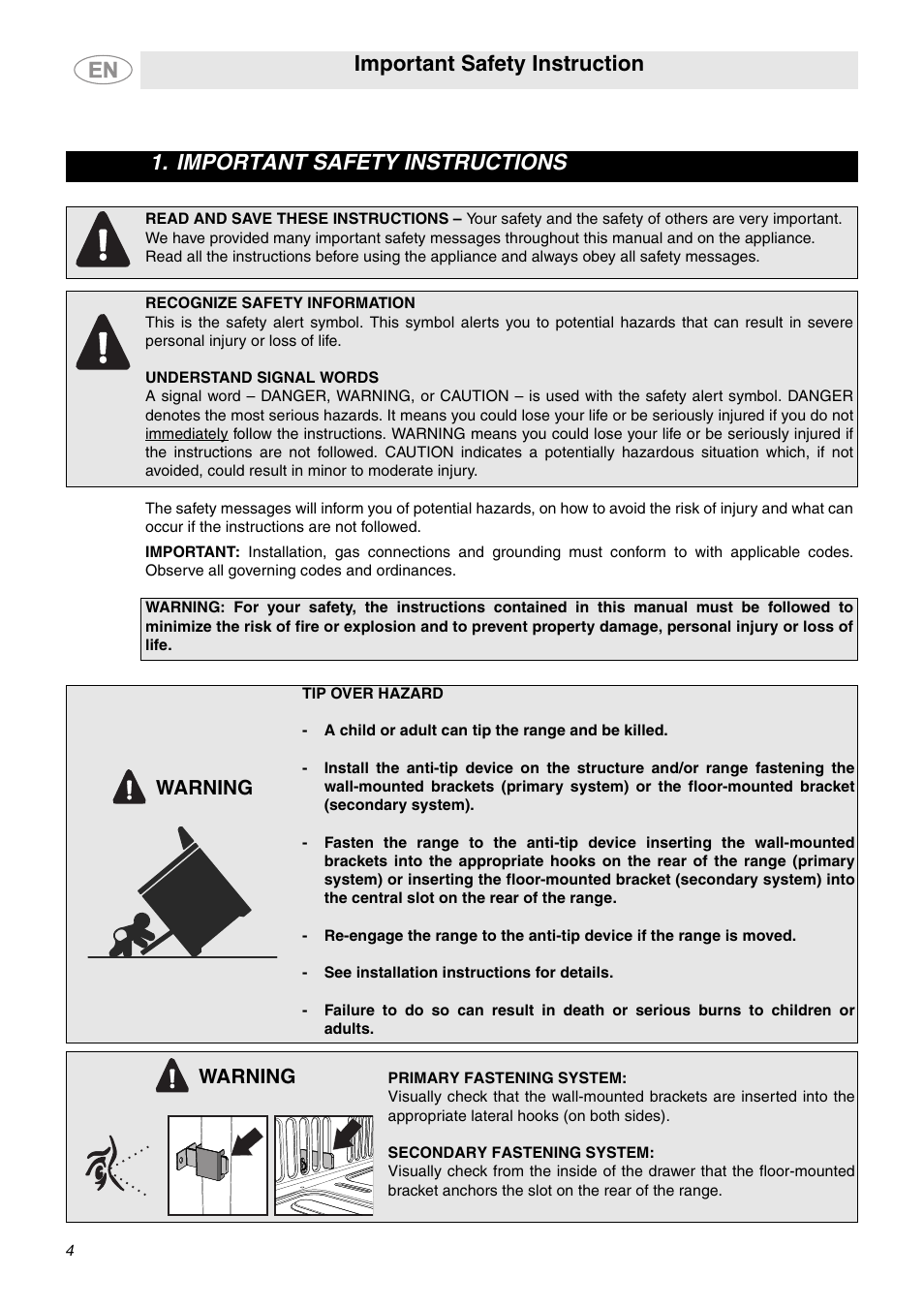 Important safety instruction, Important safety instructions, Warning | Smeg C9GMXU User Manual | Page 2 / 16
