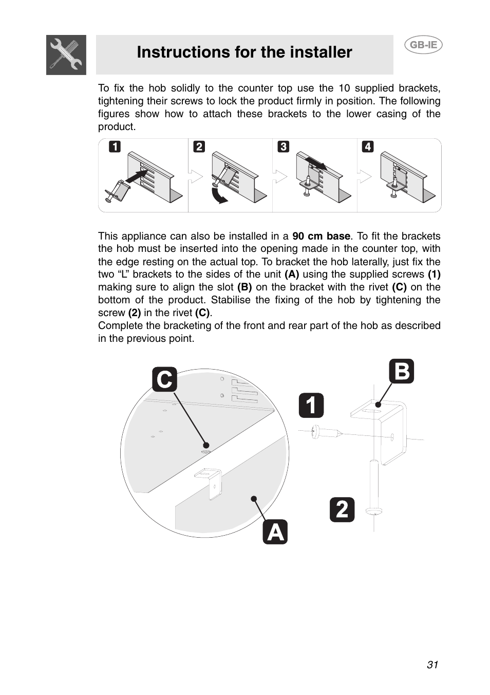 Instructions for the installer | Smeg PS906 User Manual | Page 10 / 19