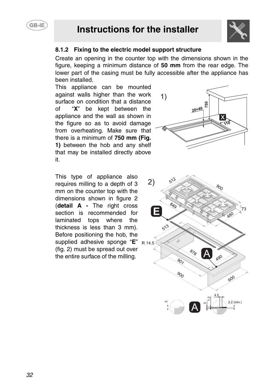 2 fixing to the electric model support structure, Instructions for the installer | Smeg PS906 User Manual | Page 11 / 19