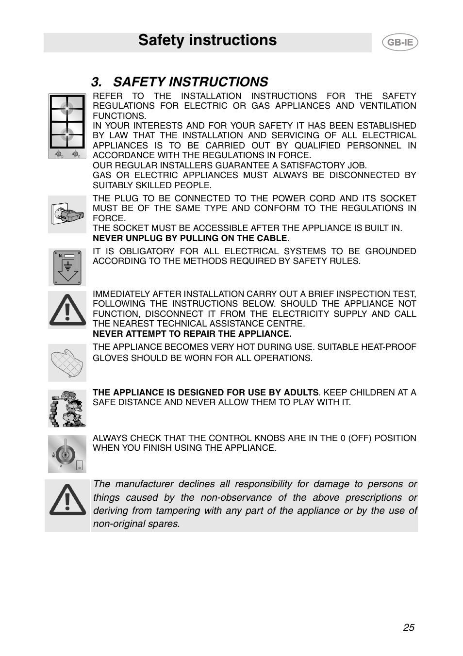 Safety instructions | Smeg PS906 User Manual | Page 4 / 19
