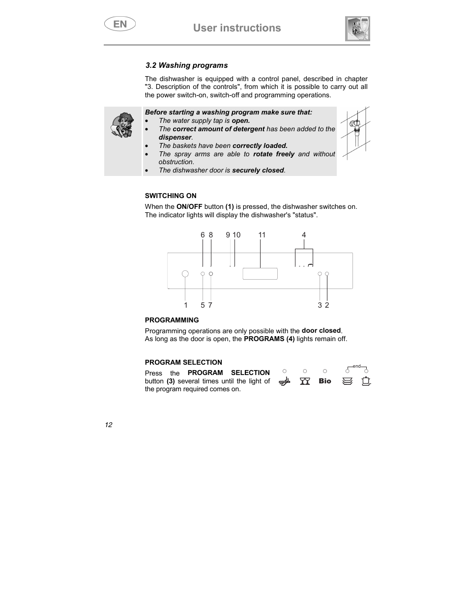 User instructions | Smeg PLTW640X7 User Manual | Page 11 / 33