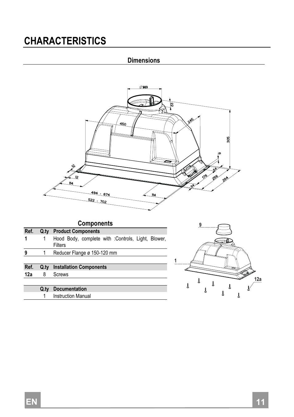 Characteristics, En 1 11 | Smeg KSEG5X User Manual | Page 5 / 9