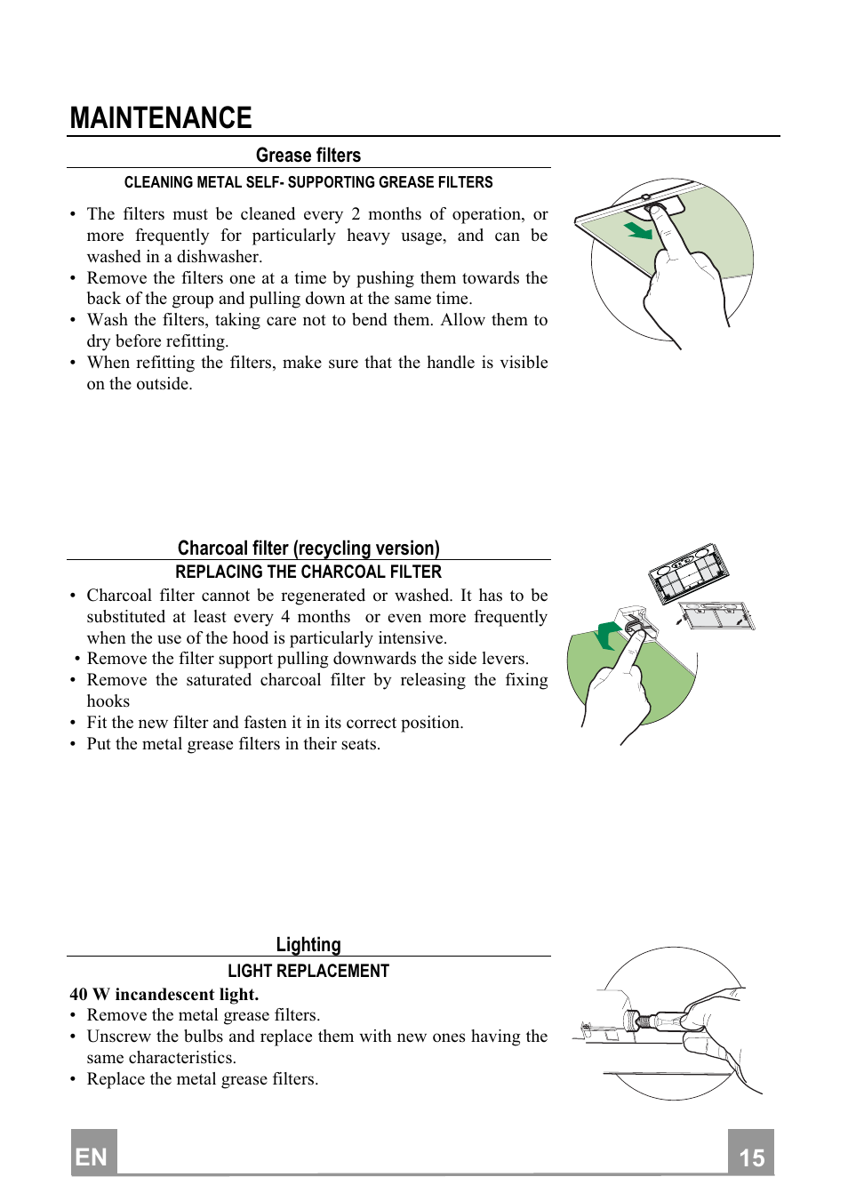 Maintenance, En 1 15 | Smeg KSEG5X User Manual | Page 9 / 9