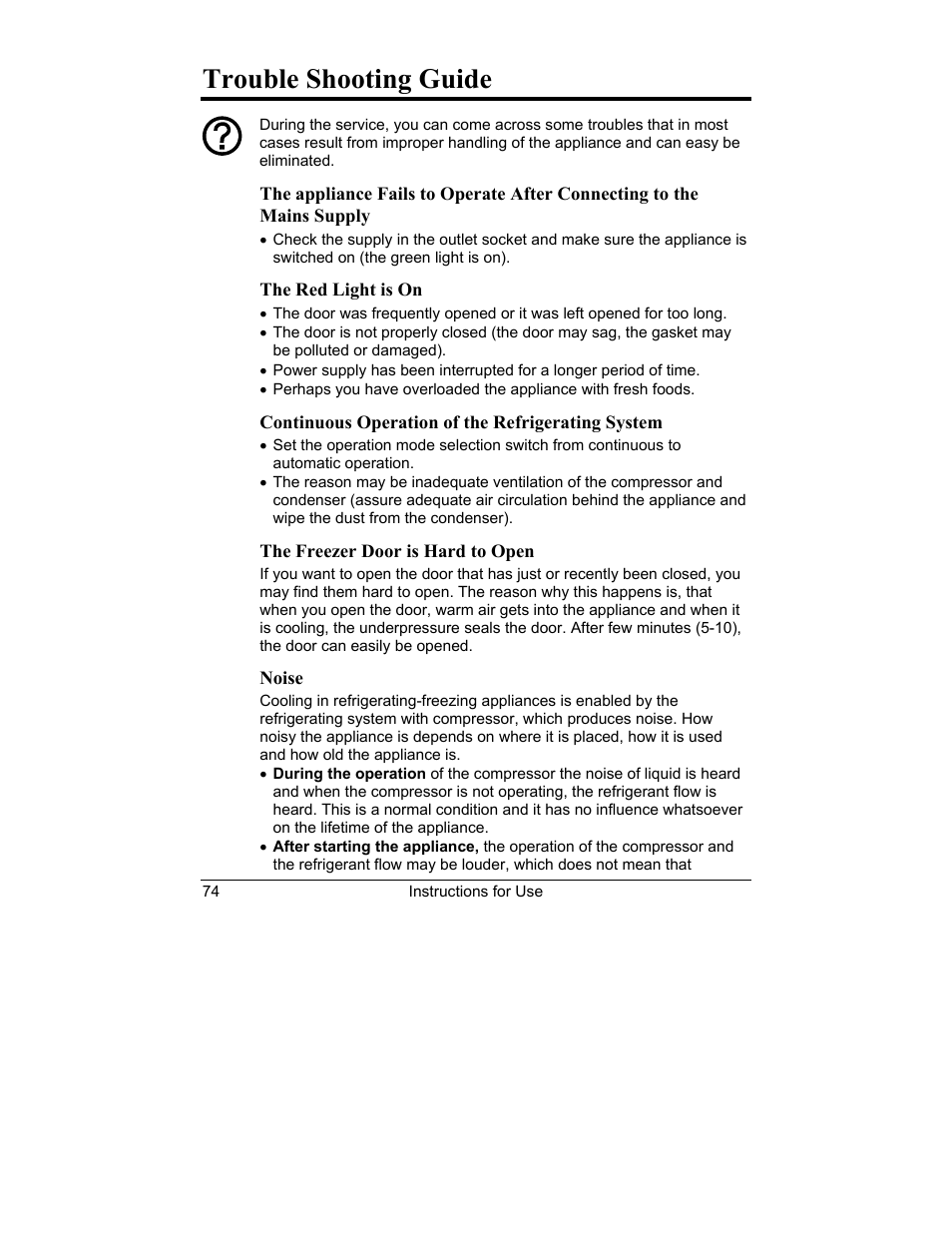 Trouble shooting guide | Smeg CV10B User Manual | Page 16 / 17