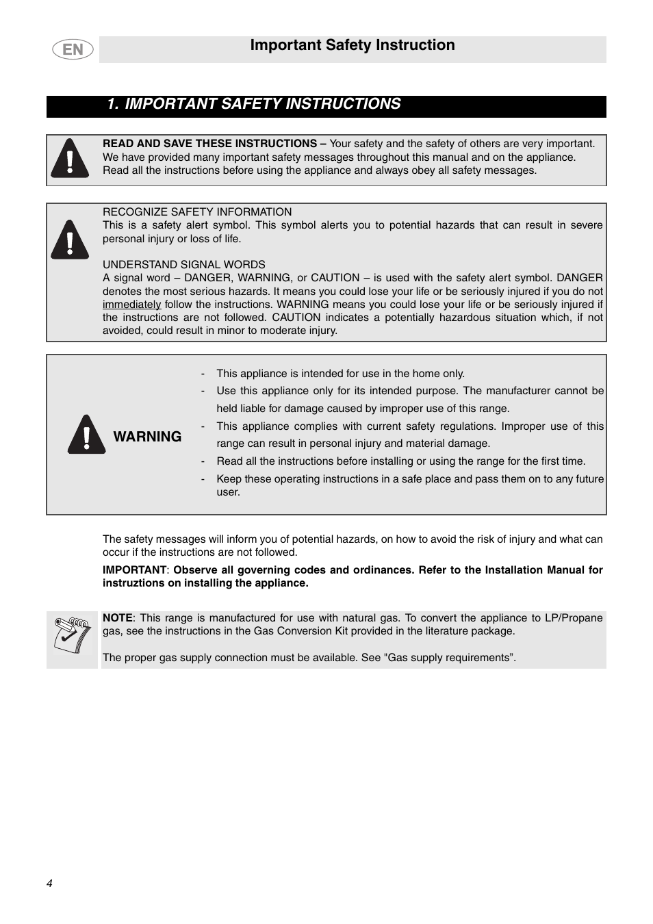 Important safety instructions, Important safety instruction, Warning | Smeg C6GGXU User Manual | Page 2 / 22