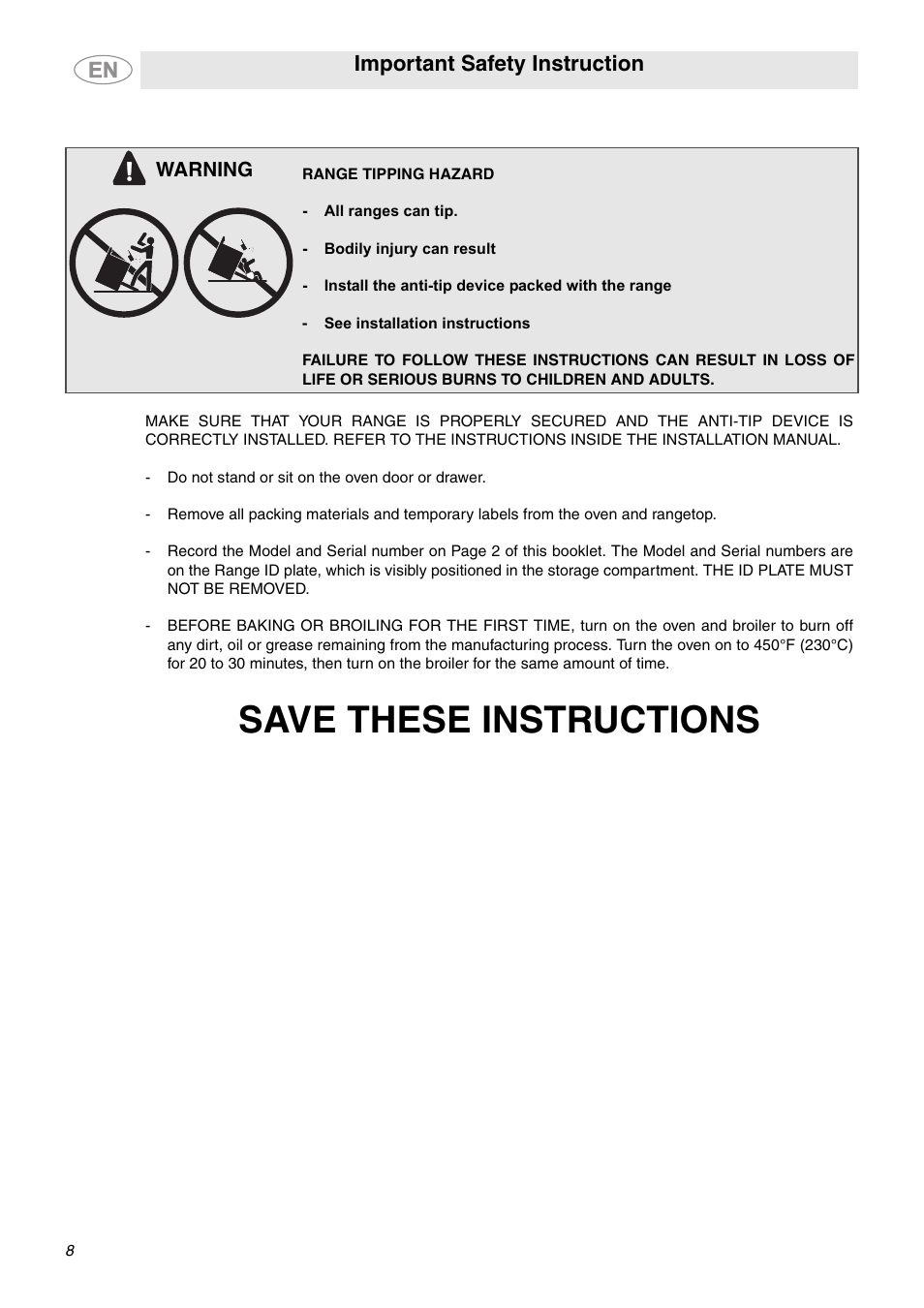 Save these instructions, Important safety instruction | Smeg C6GGXU User Manual | Page 6 / 22