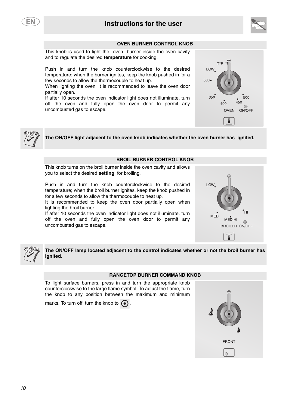 Instructions for the user | Smeg C6GGXU User Manual | Page 8 / 22