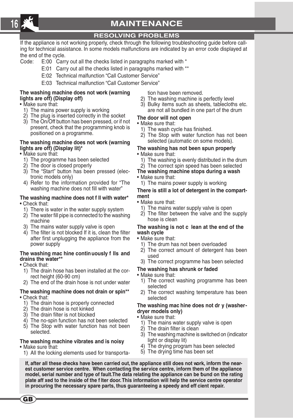 Maintenance | Smeg SWM65EG User Manual | Page 15 / 15
