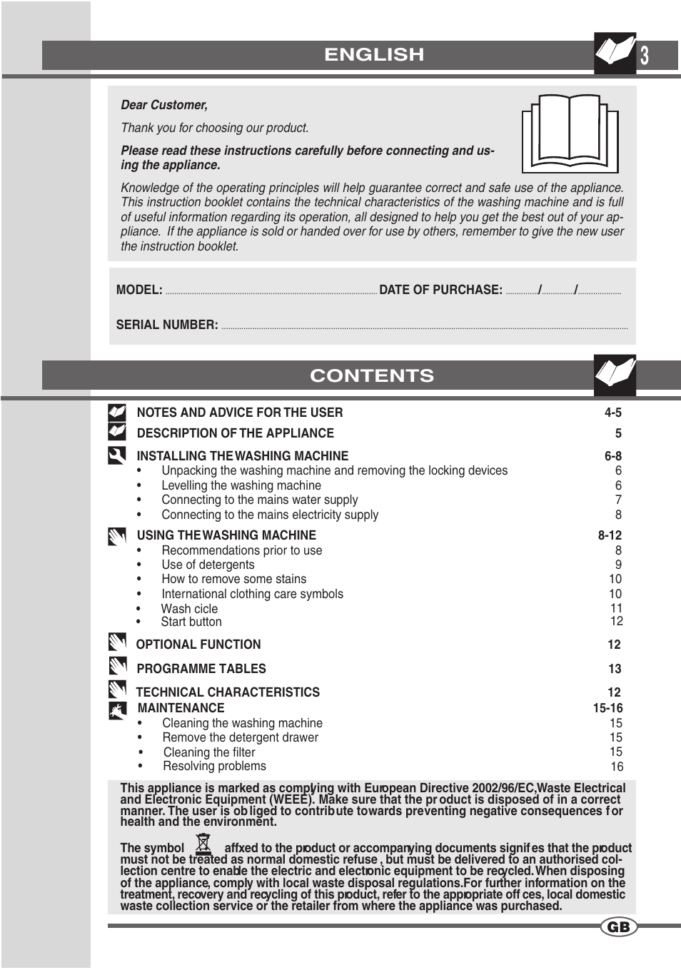 Contents english | Smeg SWM65EG User Manual | Page 2 / 15