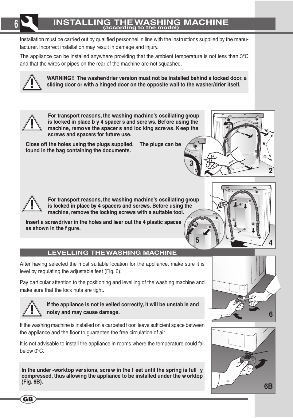 Installing the washing machine, 45 6 6b | Smeg SWM65EG User Manual | Page 5 / 15