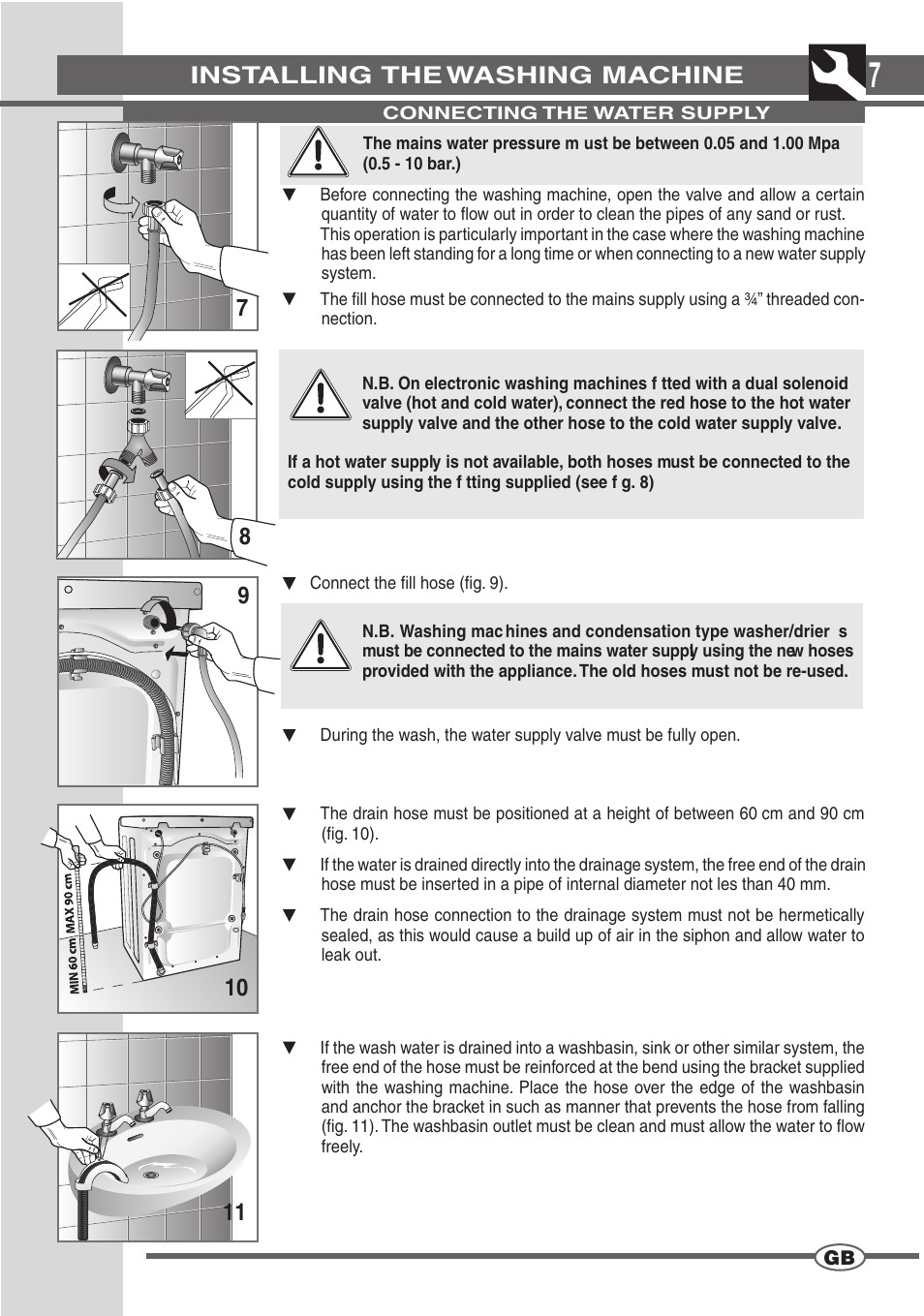 Installing the washing machine | Smeg SWM65EG User Manual | Page 6 / 15