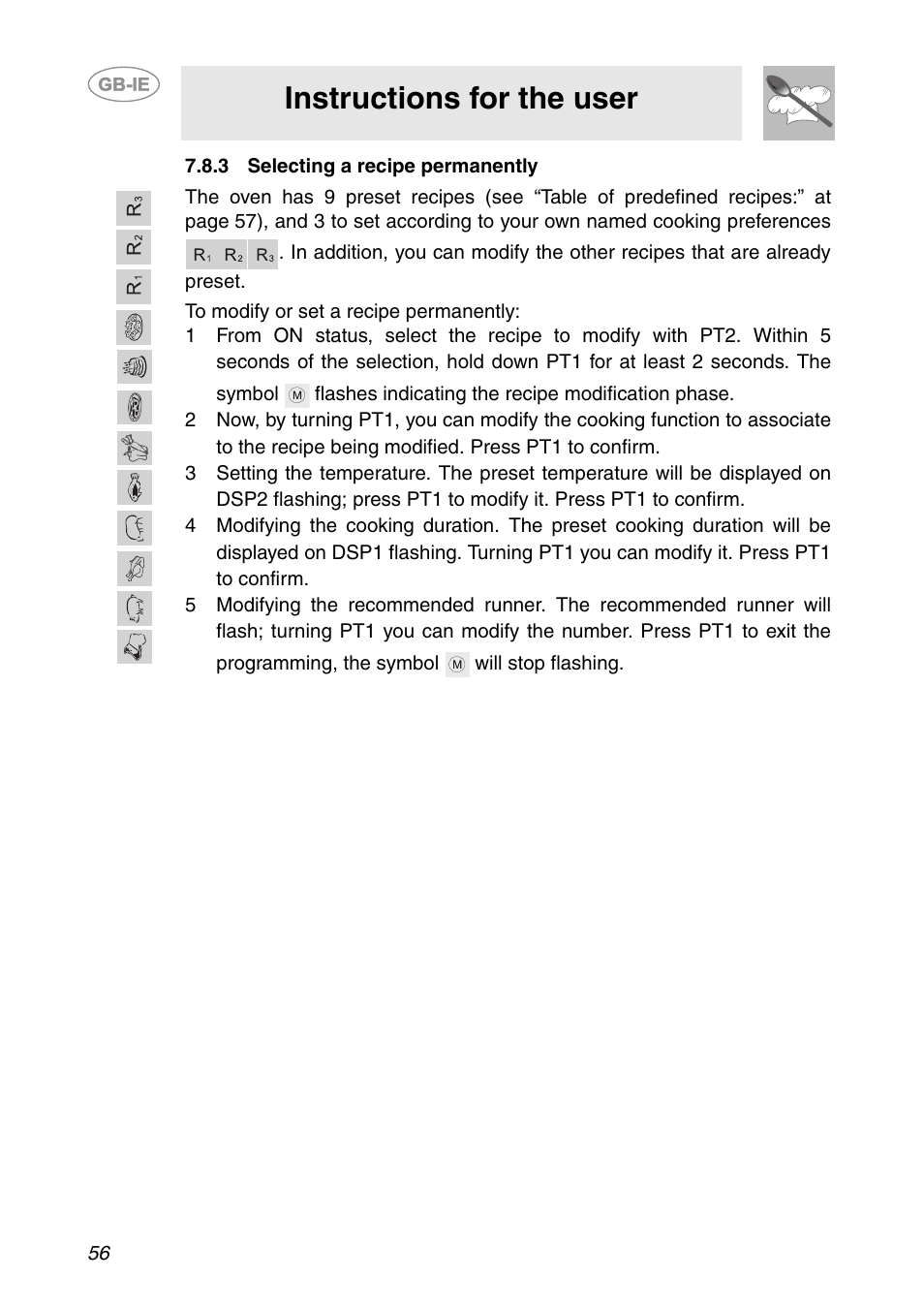 3 selecting a recipe permanently, Instructions for the user | Smeg SC112-2 User Manual | Page 15 / 39