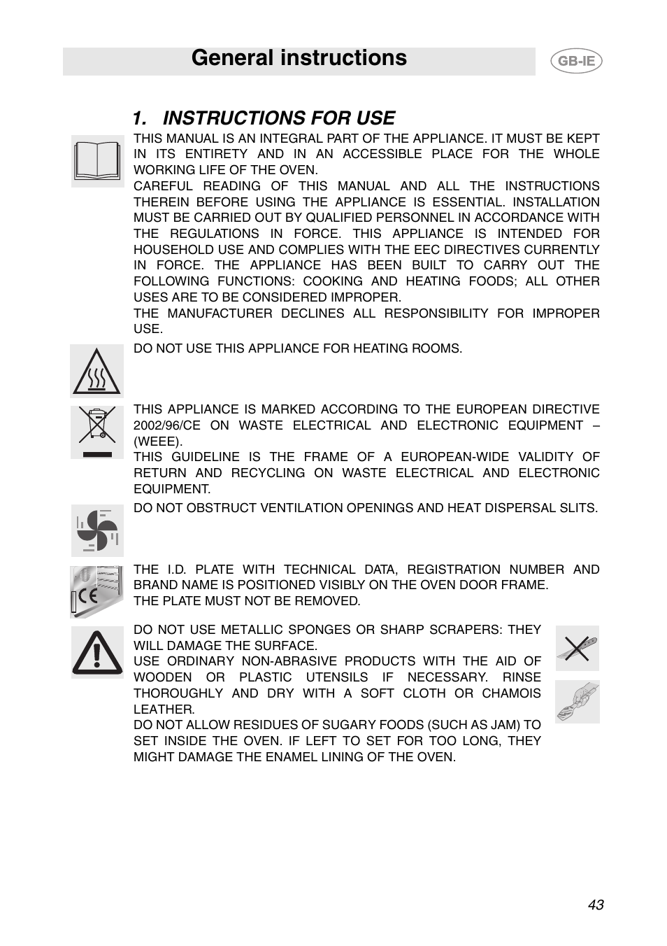 Instructions for use, General instructions | Smeg SC112-2 User Manual | Page 2 / 39