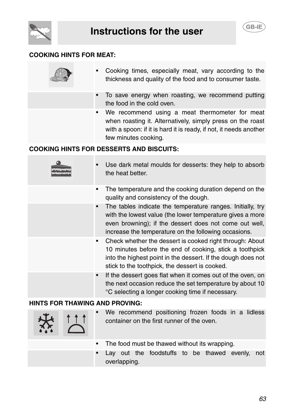 Instructions for the user | Smeg SC112-2 User Manual | Page 22 / 39
