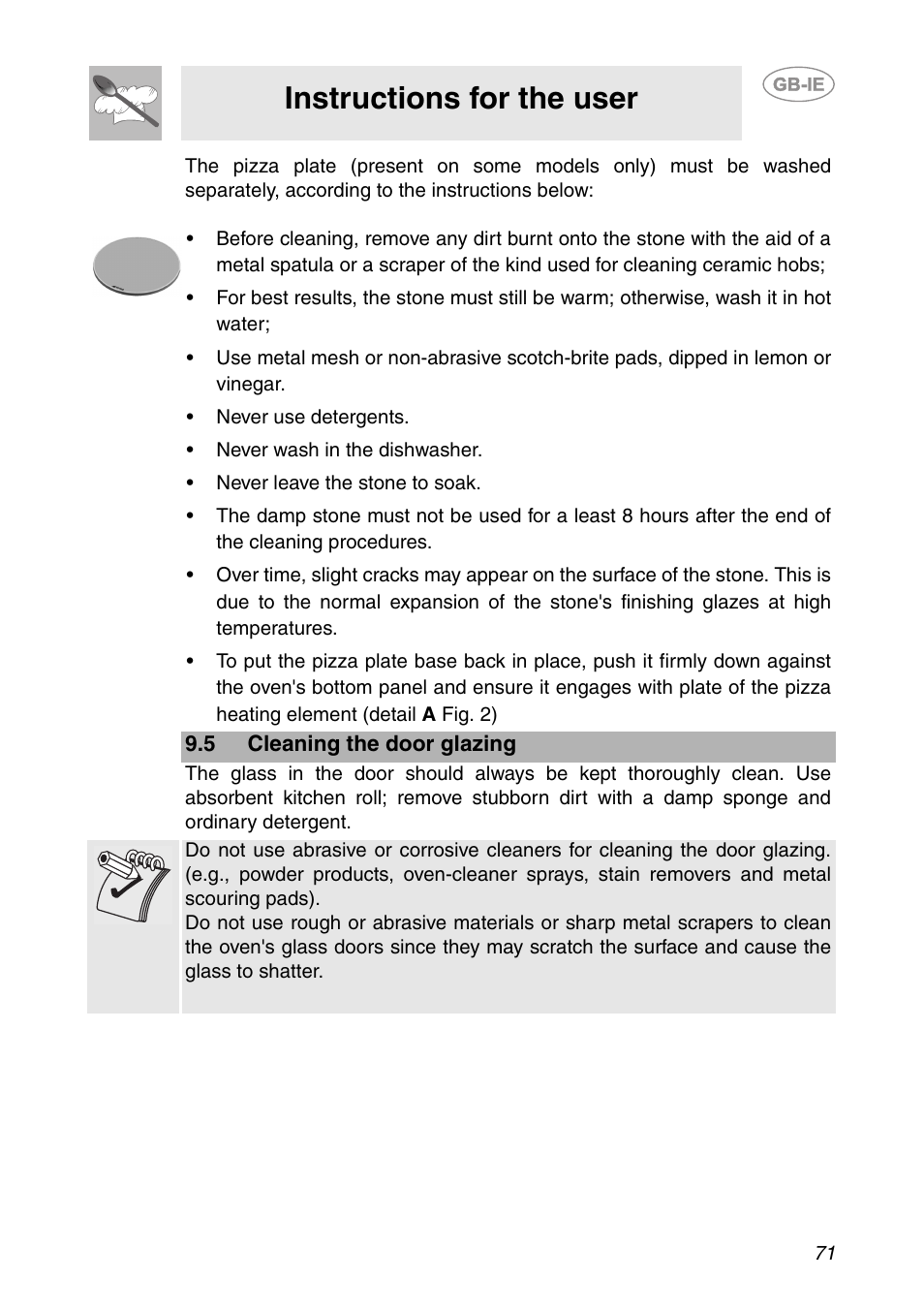 5 cleaning the door glazing, Instructions for the user | Smeg SC112-2 User Manual | Page 30 / 39