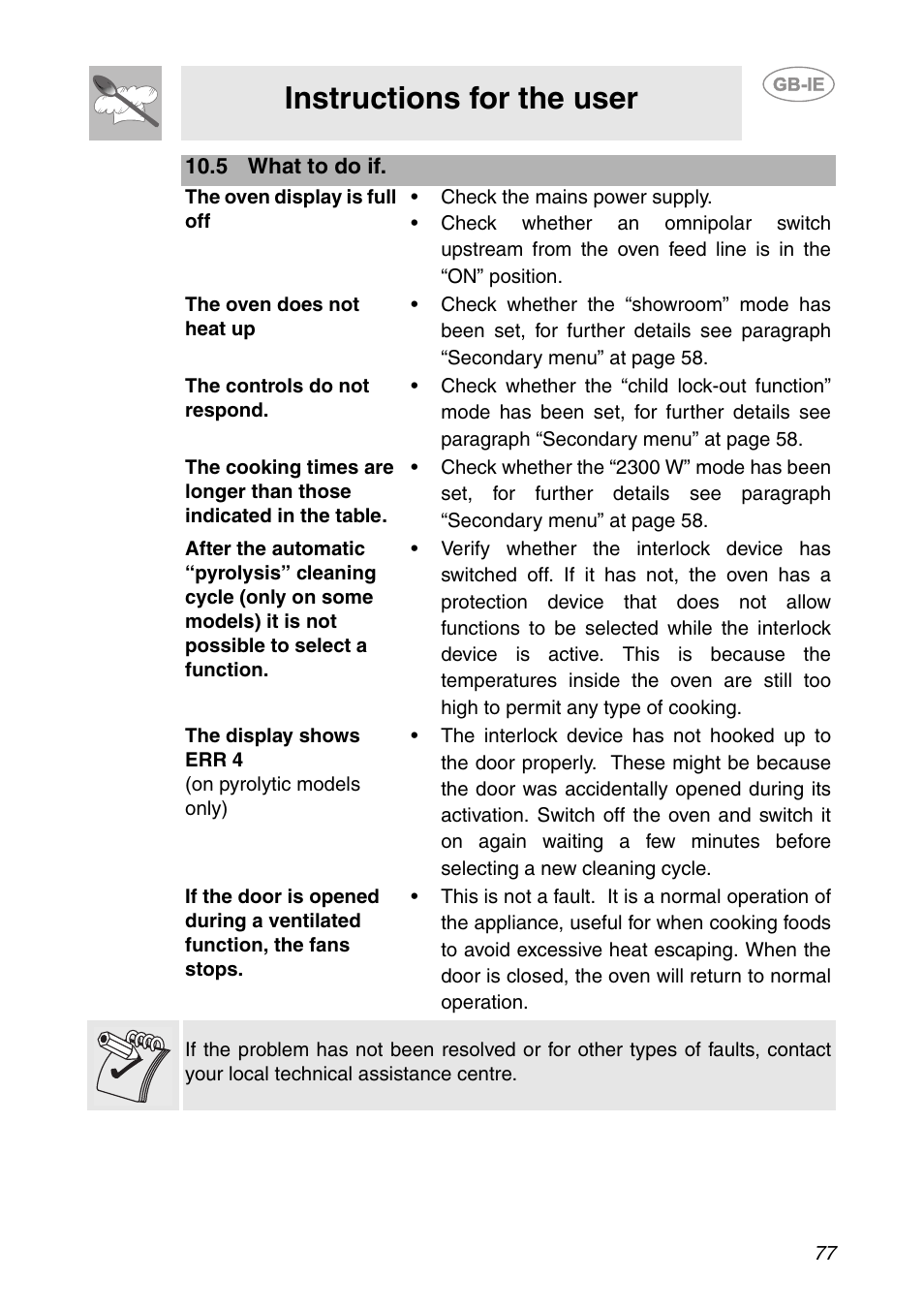 5 what to do if, Instructions for the user | Smeg SC112-2 User Manual | Page 36 / 39