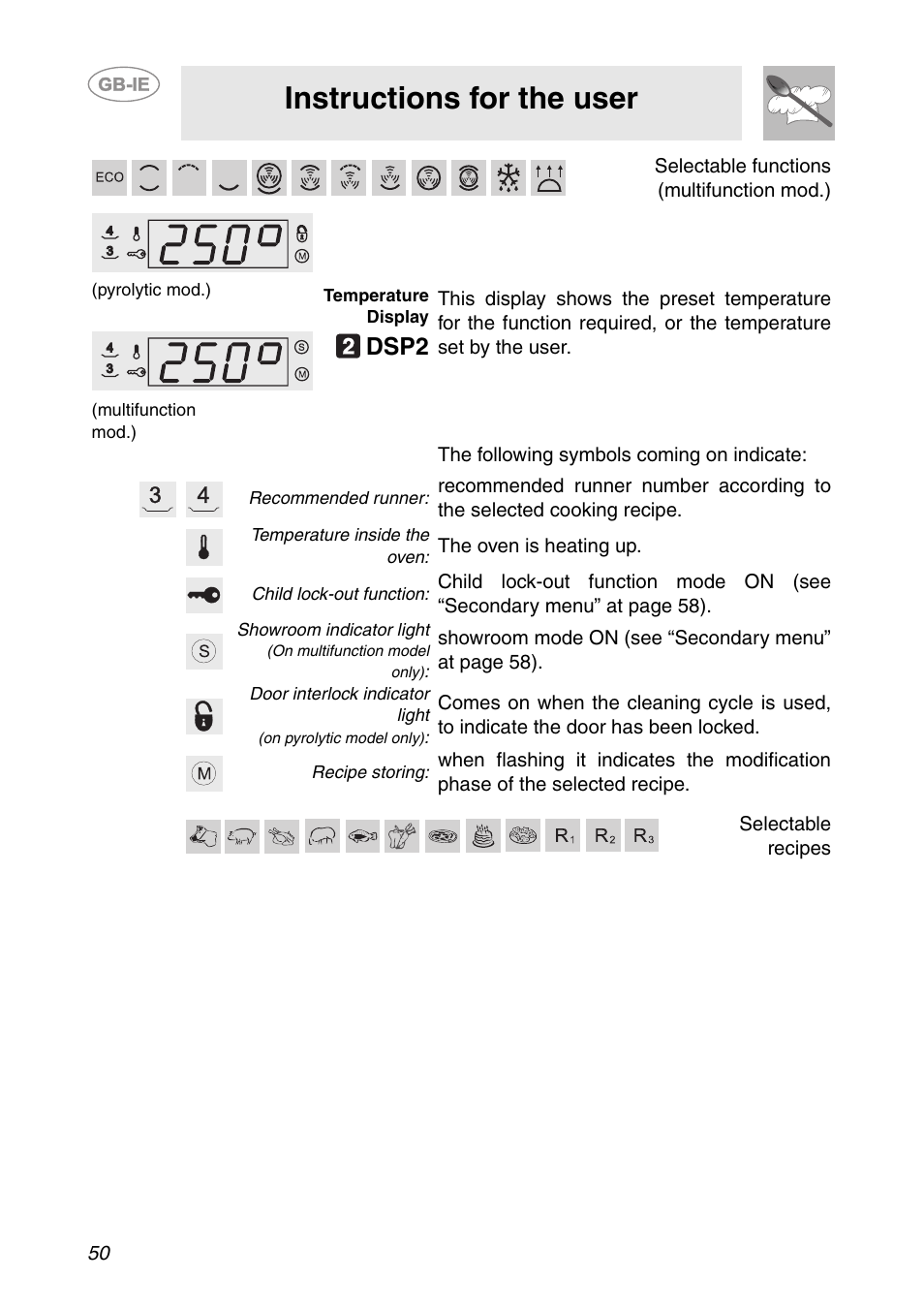 Instructions for the user, Dsp2 | Smeg SC112-2 User Manual | Page 9 / 39