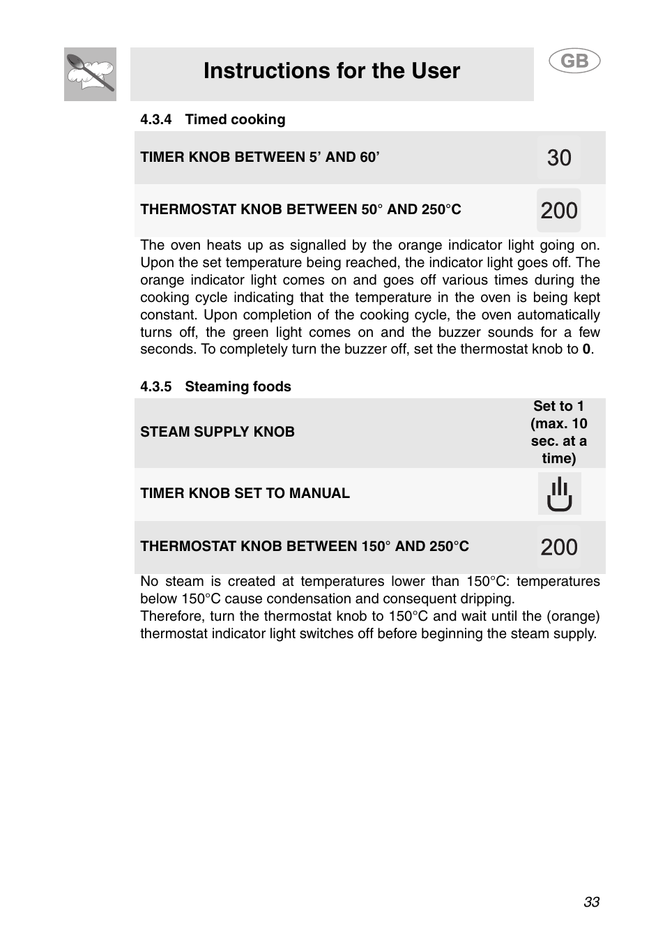4 timed cooking, 5 steaming foods, Instructions for the user | Smeg ALFA341XM User Manual | Page 13 / 18