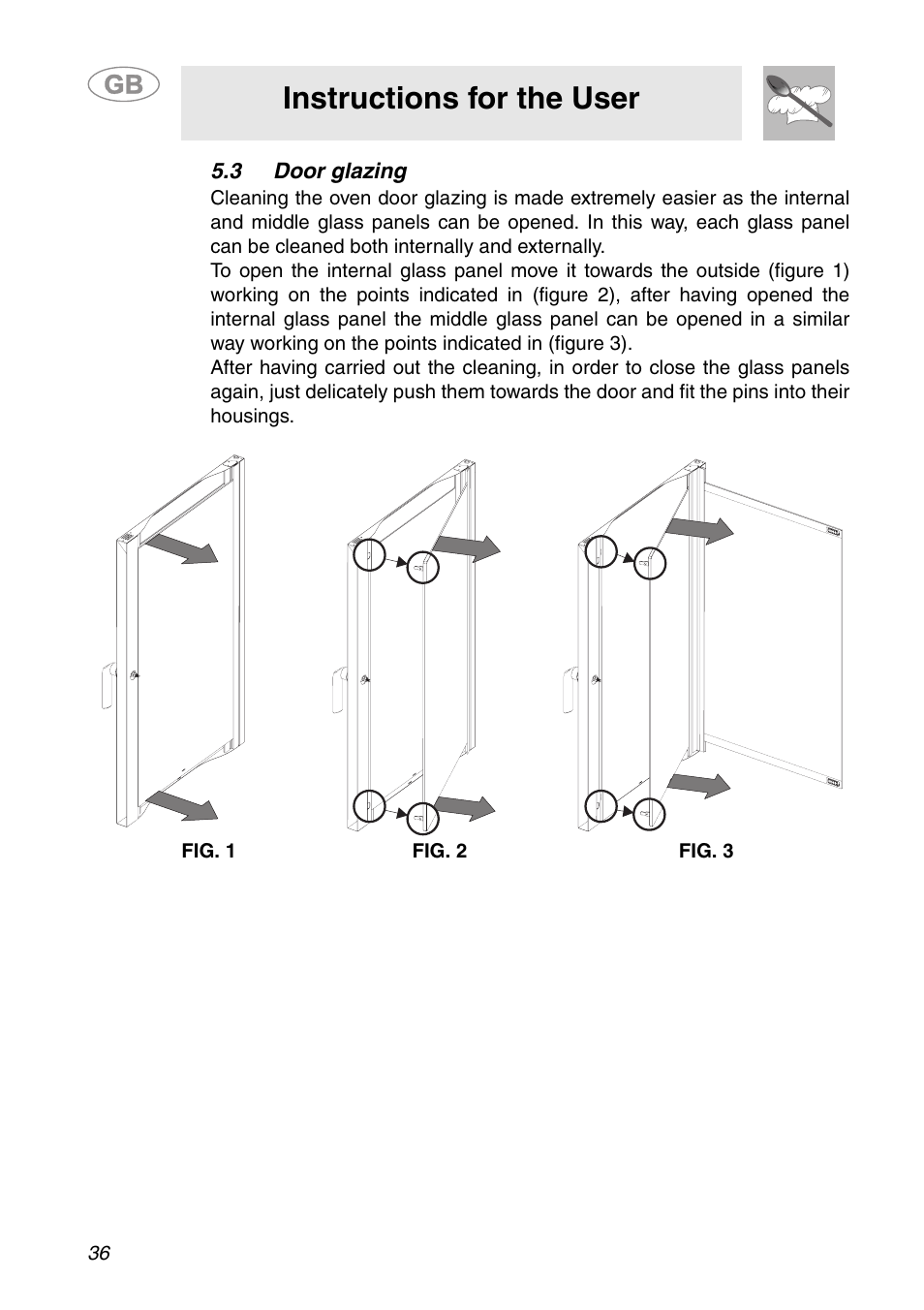 3 door glazing, Instructions for the user | Smeg ALFA341XM User Manual | Page 16 / 18