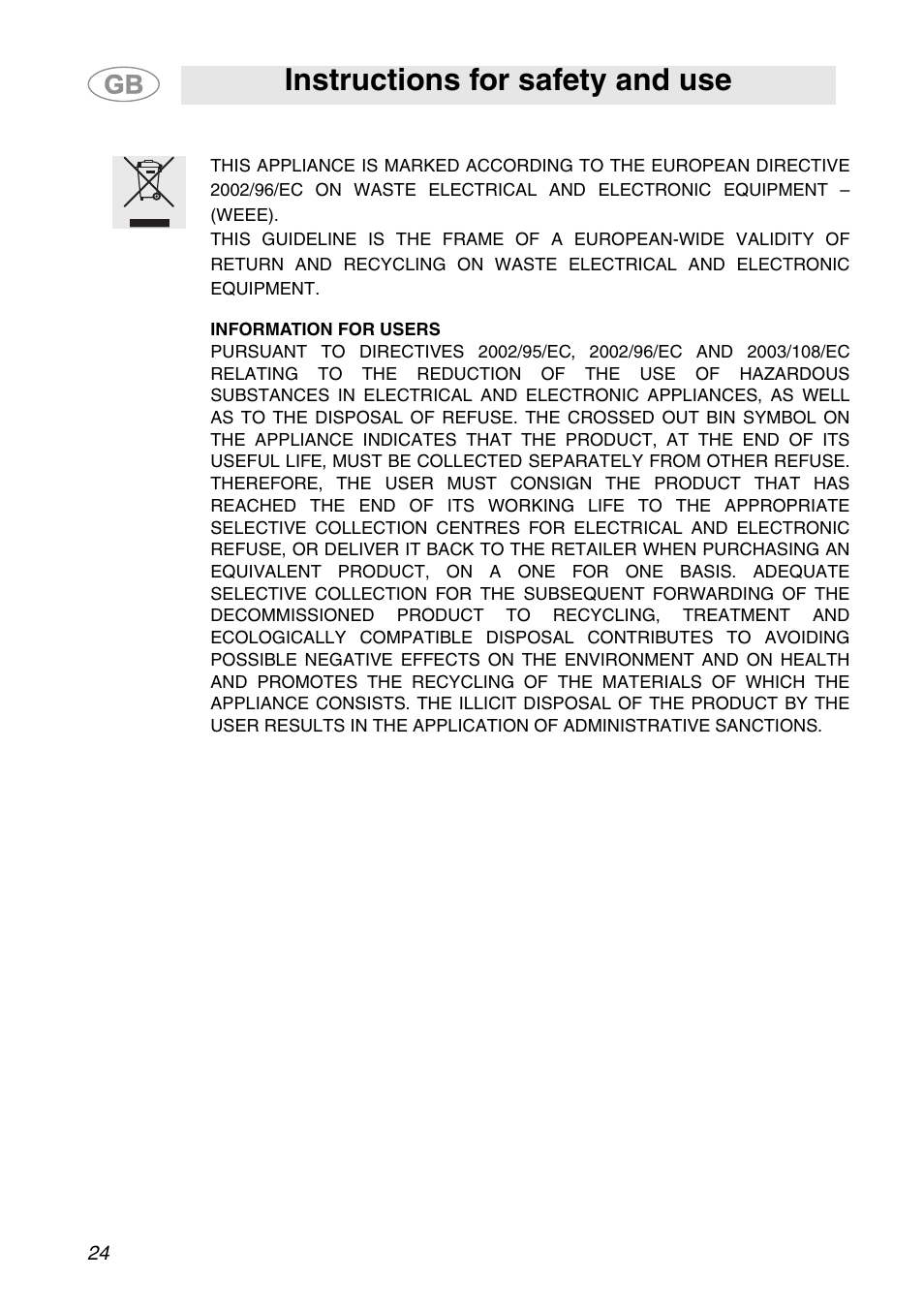 Instructions for safety and use | Smeg ALFA341XM User Manual | Page 4 / 18