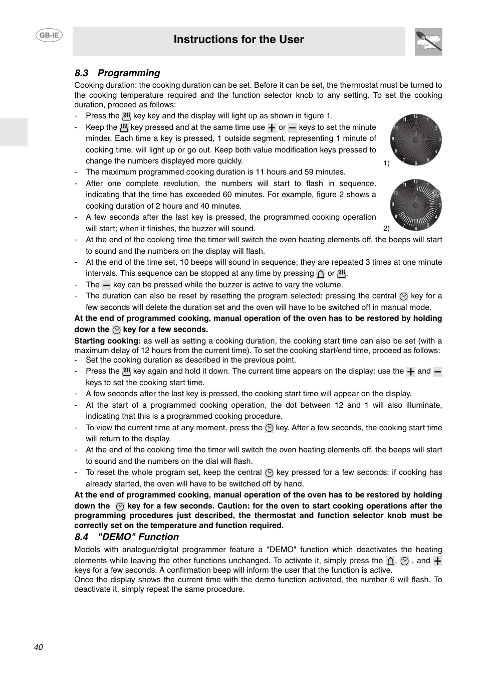 3 programming, 4 "demo" function, 3 programming 8.4 "demo" function | Instructions for the user | Smeg FP132X User Manual | Page 11 / 27