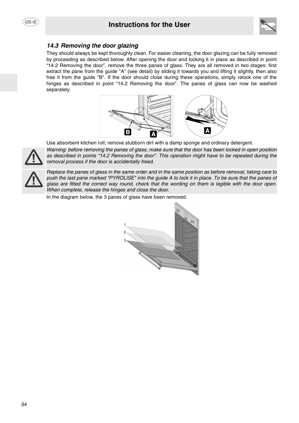 3 removing the door glazing, Instructions for the user | Smeg FP132X User Manual | Page 25 / 27