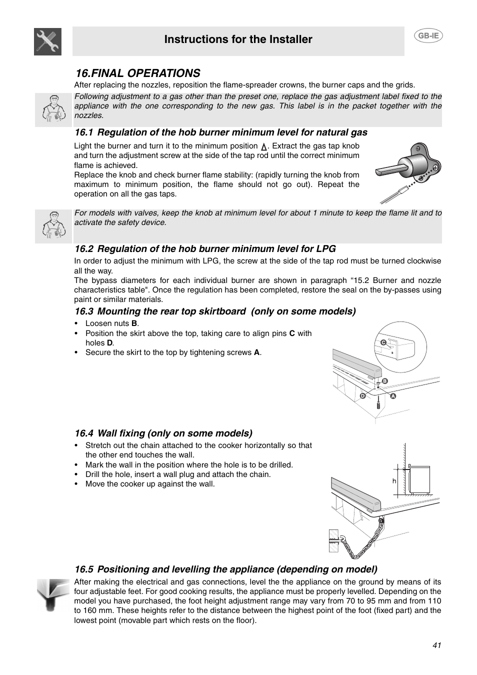 Final operations, 4 wall fixing (only on some models), Instructions for the installer | Smeg C6GMX User Manual | Page 19 / 19